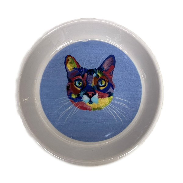 Petzz 14x2.5h Cm Kedi Desenli Seramik Mama Ve Su Kabı Medium Mavi 230 Ml | Seramik Mama Ve Su Kabı