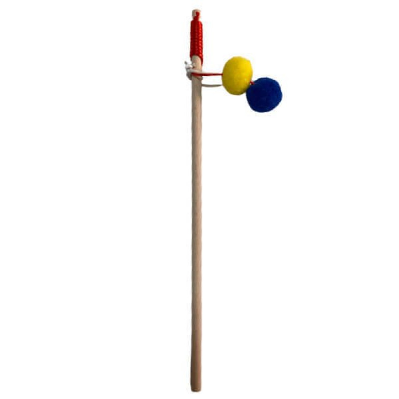 Petzz 40 cm Toplu Ahşap Zilli Olta Oyuncak | Kedi Oltası