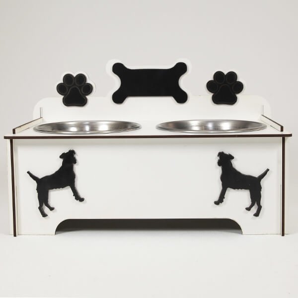 Petzz 9 Cm Ahşap Mama ve Su Kabı Seti Beyaz 2x300 Ml | İkili Mama Ve Su Kabı