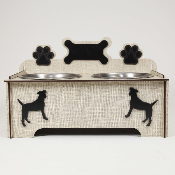 Petzz 9 Cm Ahşap Mama ve Su Kabı Seti Gri 2x300 Ml | İkili Mama Ve Su Kabı