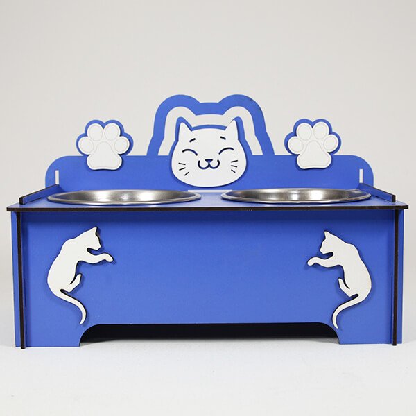 Petzz 9 Cm Ahşap Mama ve Su Kabı Seti Mavi 2x300 Ml | İkili Mama Ve Su Kabı