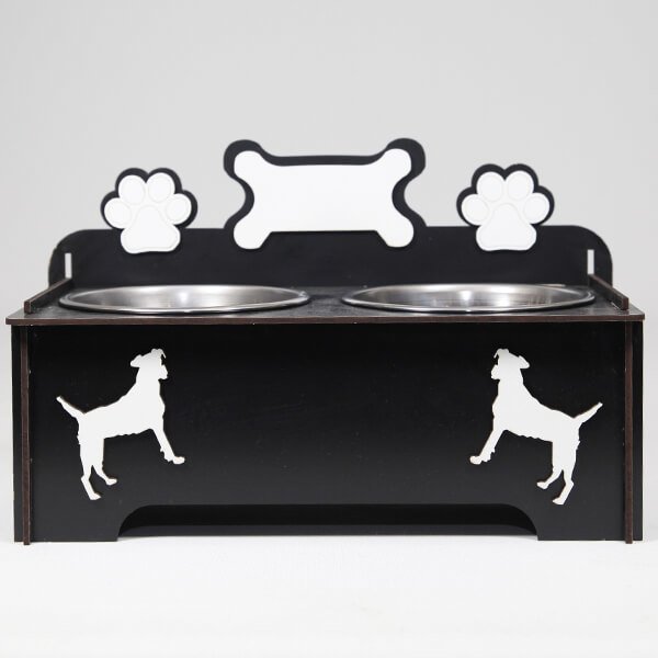 Petzz  9 Cm Ahşap Mama ve Su Kabı Seti Siyah 2x300 Ml | İkili Mama Ve Su Kabı