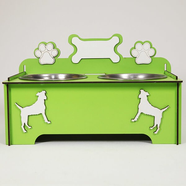 Petzz 9 Cm Ahşap Mama ve Su Kabı Seti Yeşil 2x300 Ml | İkili Mama Ve Su Kabı