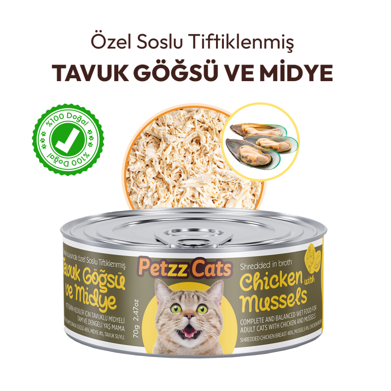 PetzzCats 70 Gr Tavuk & Midye Konserve Kedi Maması 
