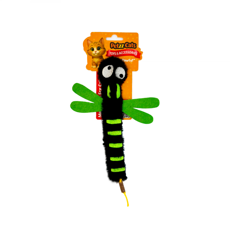 PetzzCats DragonFly Matatabi ve Çıngırak Sesli Peluş Kedi Oyuncağı Siyah 22x15 Cm