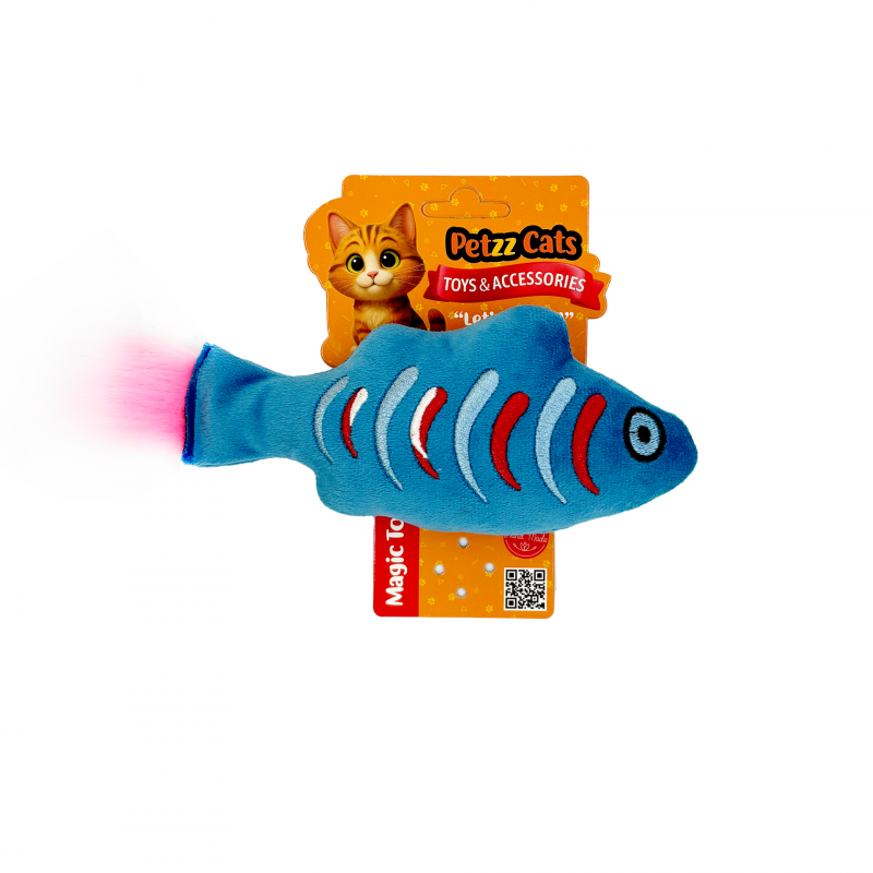 PetzzCats Fish Matatabili ve Çıngırak Sesli Peluş Kedi Oyuncağı Mavi 21x7 Cm