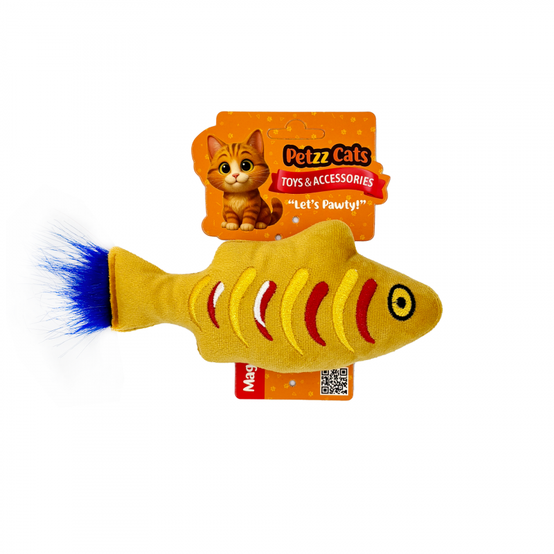 PetzzCats Fish Matatabili ve Çıngırak Sesli Peluş Kedi Oyuncağı Sarı 21x7 Cm
