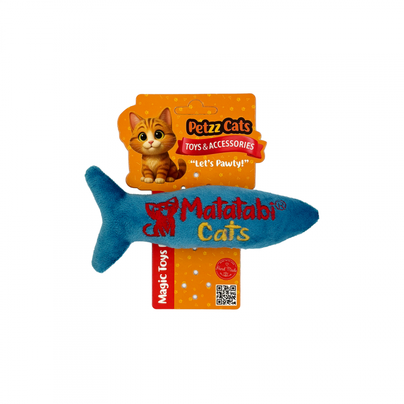 PetzzCats Jr. Fish Matatabi ve Çıngırak Sesli Peluş Kedi Oyuncağı Mavi 17x7 Cm