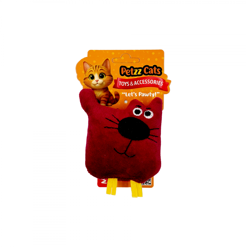 PetzzCats Kedy Matatabi ve Çıngırak Sesli Peluş Kedi Oyuncağı Bordo 10x7 Cm