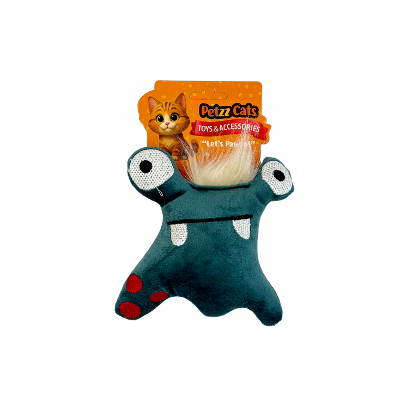 PetzzCats Kurbi Matatabi ve Çıngırak Sesli Peluş Kedi Oyuncağı Turkuaz 13x12 Cm