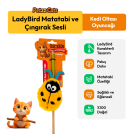 PetzzCats LadyBird 42 Cm Matatabi ve Çıngırak Sesli Kedi Oltası Oyuncağı Mavi/Sarı 