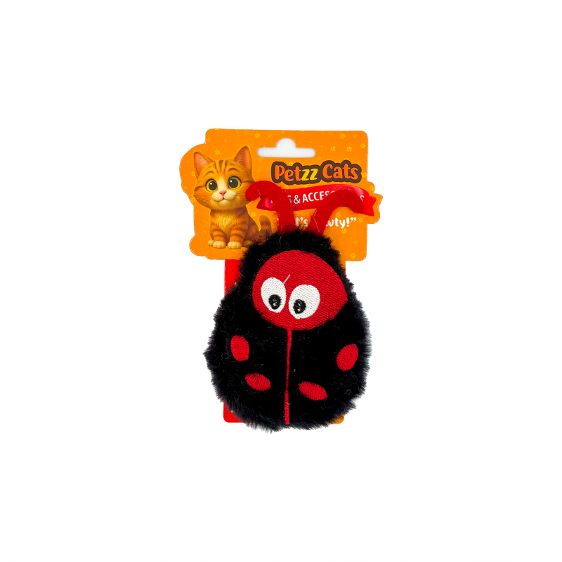 PetzzCats LadyBird Matatabi ve Çıngırak Sesli Peluş Kedi Oyuncağı Siyah 11x11 Cm