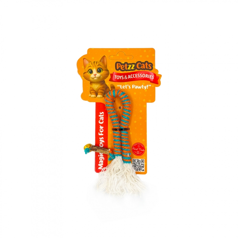 PetzzCats Rope Matatabi ve Çıngırak Sesli Peluş Kedi Oyuncağı Turuncu/Turkuaz 23cm