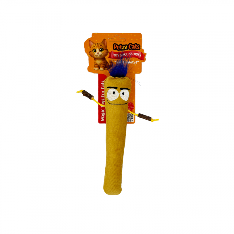 PetzzCats Stick Man Matatabi ve Çıngırak Sesli Peluş Kedi Oyuncağı Sarı 23x7,5 Cm