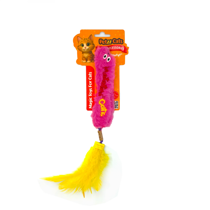 PetzzCats Worm Matatabi ve Çıngırak Sesli Peluş Kedi Oyuncağı Pembe 28x4 Cm