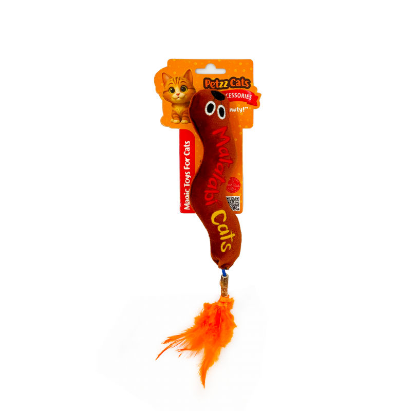 PetzzCats Worm Medium Matatabi ve Çıngırak Sesli Peluş Kedi Oyuncağı Kahverengi 29x4 Cm
