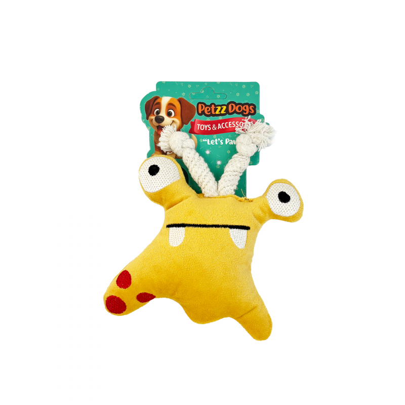 PetzzDogs Kırpık Sesli Dayanıklı Peluş Köpek Çiğneme Oyuncağı Sarı 16x14 Cm