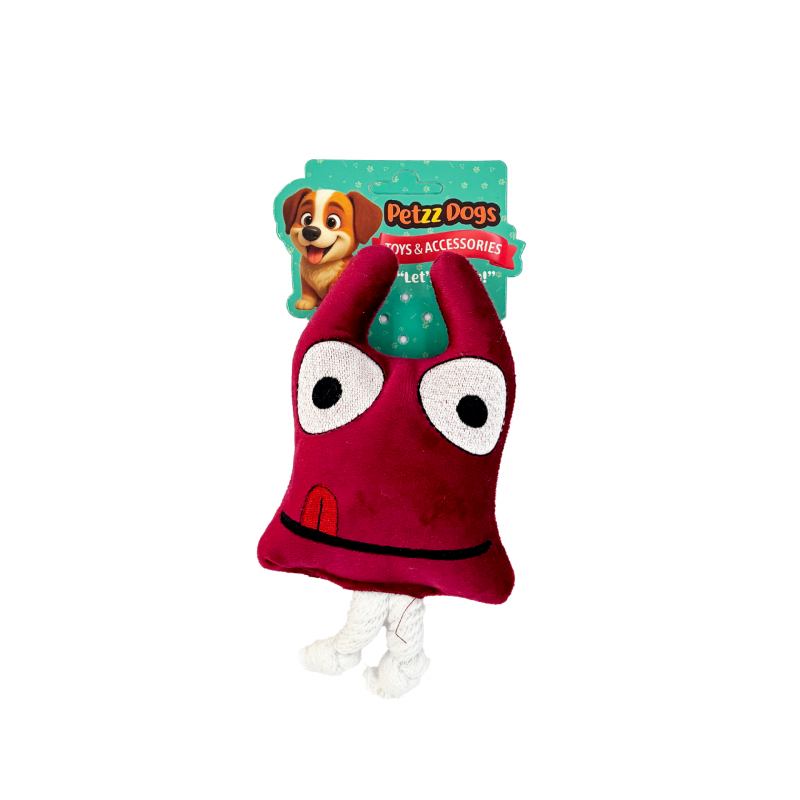 PetzzDogs Trape Sesli Dayanıklı Peluş Köpek Çiğneme Oyuncağı Bordo 23x15 Cm