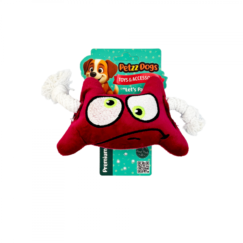PetzzDogs Two Eyes Sesli Dayanıklı Peluş Köpek Çiğneme Oyuncağı- Bordo 19x19 Cm
