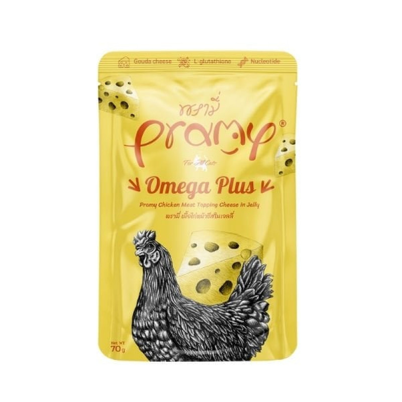 Pramy Omega Plus 70 Gr Jöle İçinde Tavuklu ve Peynirli Pouch Yetişkin Kedi Maması 