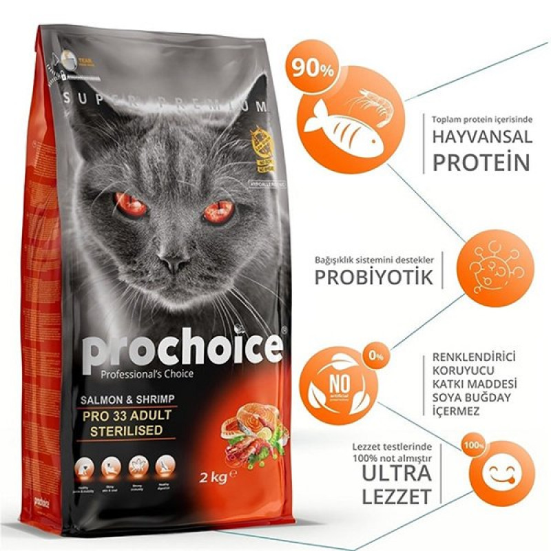 Pro Choice 15 Kg Pro33 Adult Cat Salmon&Karides Kısırlaştırılmış | Somonlu Kedi Kuru Maması