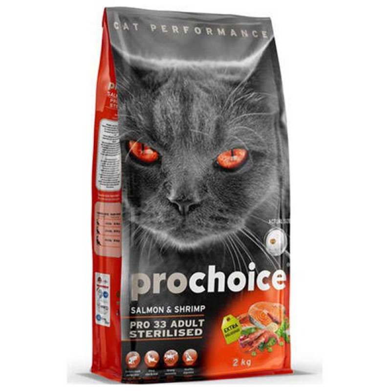 Pro Choice 2 Kg Pro33 Adult Cat Salmon&Karides Kısırlaştırılmış | Somonlu Kedi Kuru Maması