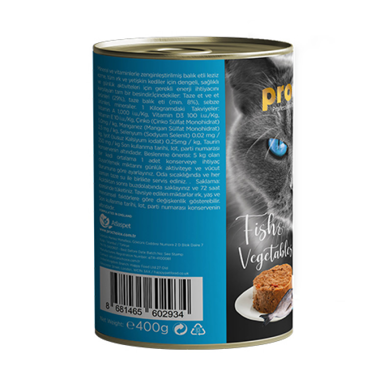 Pro Choice 6 Adet Adult Balık ve Sebzeli 400 Gr | Yetişkin Kedi Maması