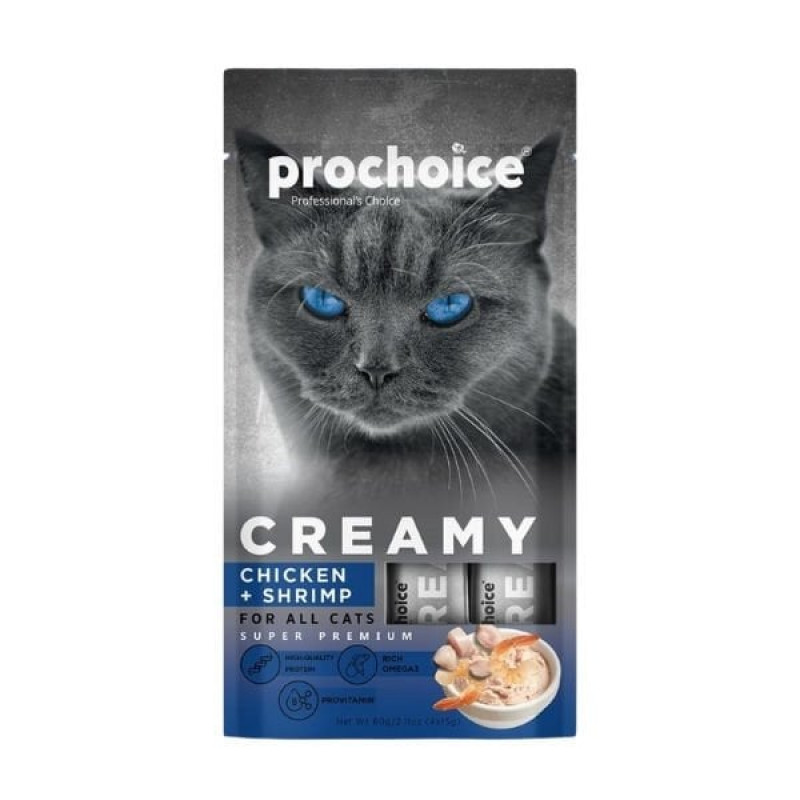 Prochoice Creamy Tavuklu ve Karidesli Sıvı Kedi Ödül Maması 4x15 Gr