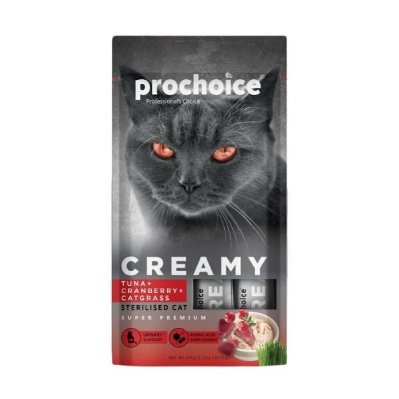 Prochoice Creamy Ton Balık Turna Yemişli ve Kedi Çimli Sıvı Kedi Ödül Maması 4x15 Gr