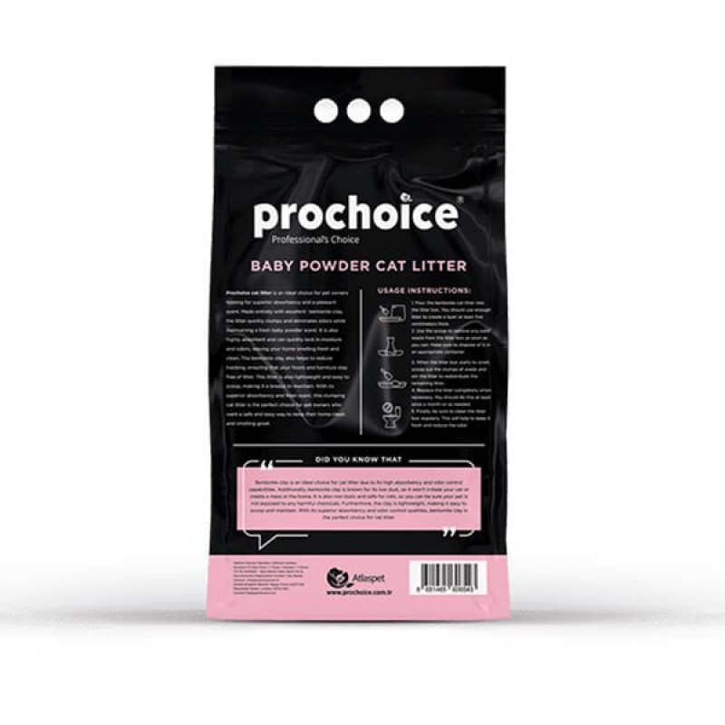 Prochoice10 Lt Bentonit Bebek Pudralı Topaklanan Doğal Kum | Doğal Kedi Kumu