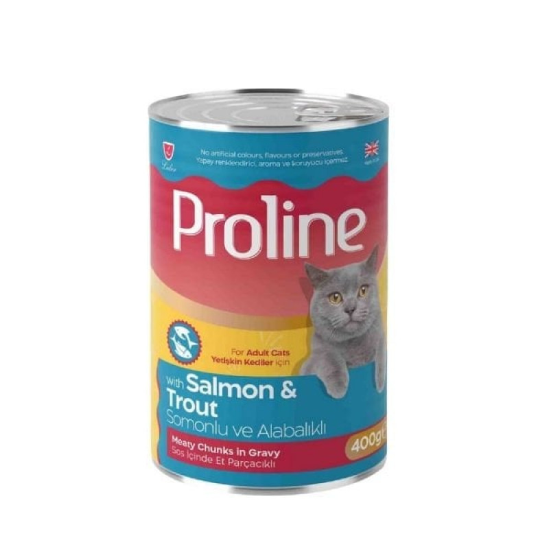 Proline 400 Gr Sos İçinde Et Parçacıklı Somonlu ve Alabalıklı Yetişkin Konserve Kedi Maması 