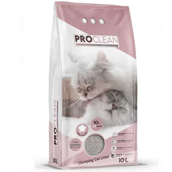 Proclean 10 Lt Bebek Pudrası Kokulu İnce Taneli Bentonit Topaklanan Kedi Kumu | Doğal Kedi Kumu