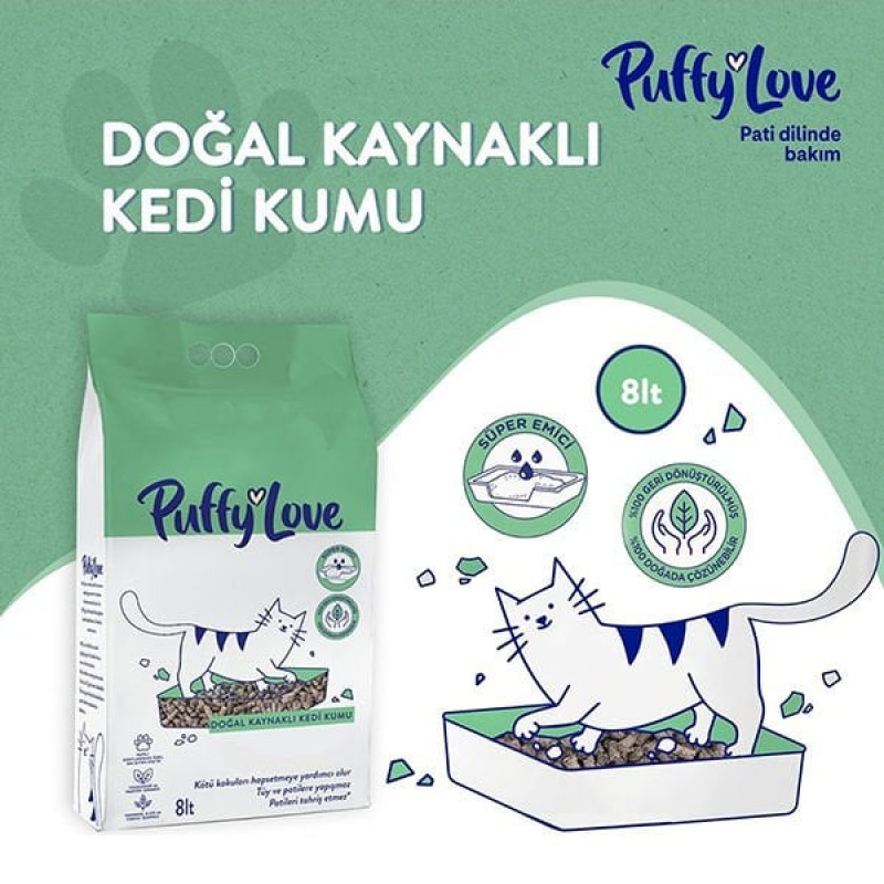 Puffy Love 8 Lt Çok Amaçlı Doğal Kaynaklı Kum | Doğal Kedi Kumu