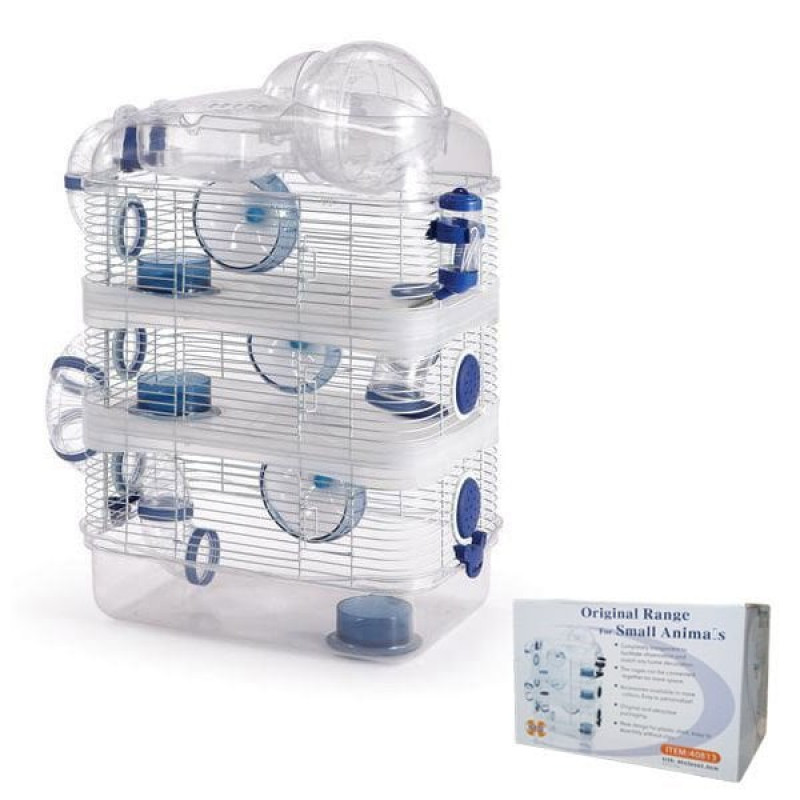 Qh Pet Cage 40x26x64 Cm 3 Katlı Kafes Beyaz Mavi | Hamster Kafesi