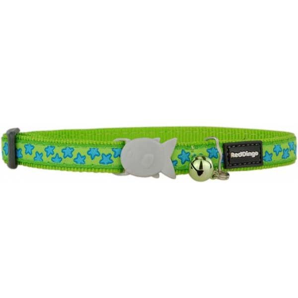 Red Dingo 12 Mm Lime Uzerine Turkuaz Yildizli Boyun Tasmasi | Kedi Boyun Tasması