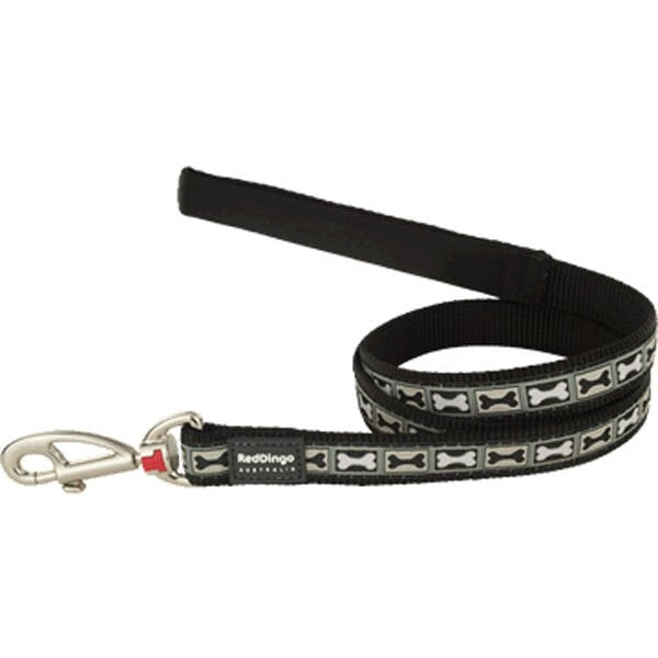Red Dingo 12mm Bone Yard Desenli Siyah Uzatma | Köpek Gezdirme Tasması