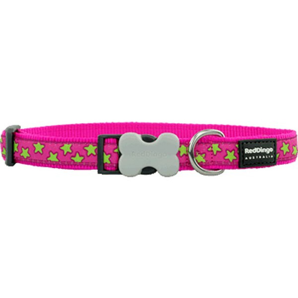 Red Dingo 20 Mm Pembe Üzerine Lime Yıldızlı Boyun Tasması | Köpek Boyun Tasması