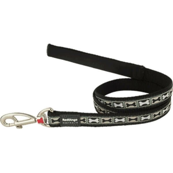 Red Dingo 20mm Bone Yard Desenli Siyah Uzatma | Köpek Gezdirme Tasması