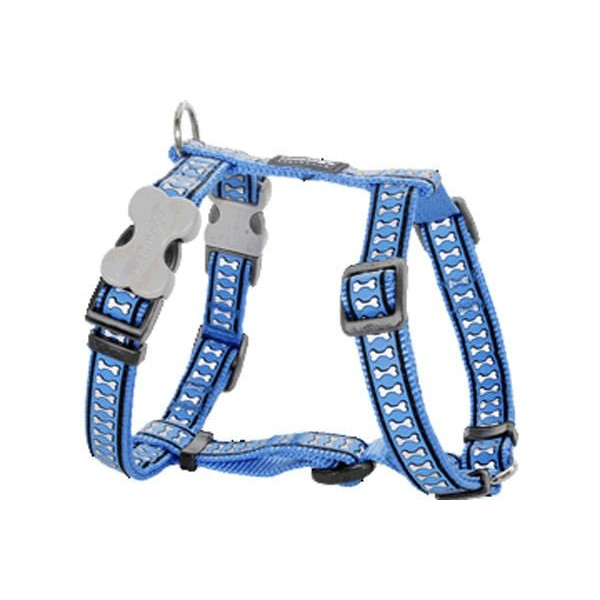 Red Dingo 20mm Reflektörlü Kemik Desenli Mavi Göğüs Tasması | Köpek Göğüs Tasması
