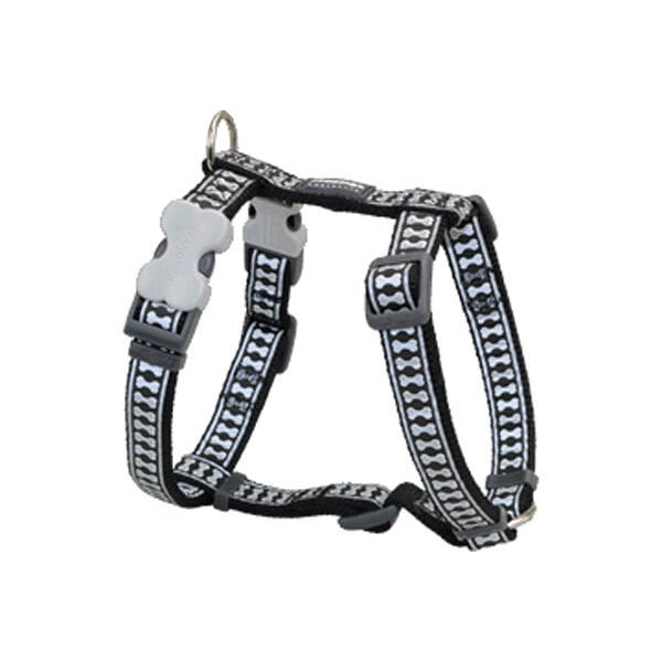 Red Dingo 25mm Reflektörlü Kemik Desenli Siyah Göğüs Tasması | Köpek Göğüs Tasması