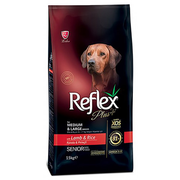 Reflex Plus 15 Kg Orta Ve Büyük Irk +7 Yaş Yetişkin Kuzulu ve Pirinçli | Yaşlı Köpek Kuru Maması