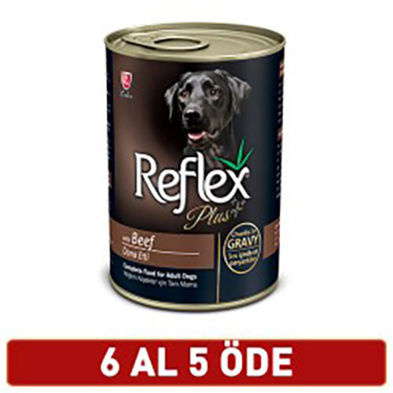 Reflex Plus 6 Adet Biftekli Soslu Et Parçacıklı 400gr | Yetişkin Köpek Konserve Maması
