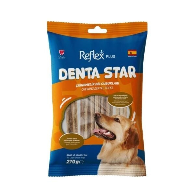Reflex Plus Denta Star 270 Gr Çiğnemelik Diş Çubukları Büyük Irk Yetişkin Köpek Ödül Maması 