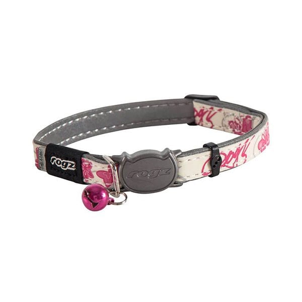 Rogz Catz S GlowCat Halsband Kelebek Desenli Çıngıraklı Boyun Tasması Pembe 1,1x20-31 Cm | Kedi Boyun Tasması