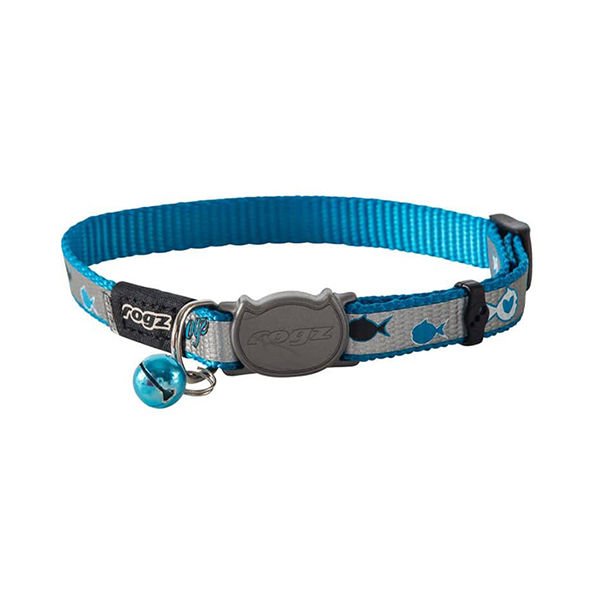 Rogz Catz S Reflectocat Halsband Balık Desenli Dokuma Boyun Tasması Mavi 1,1x20-31 Cm | Kedi Boyun Tasması