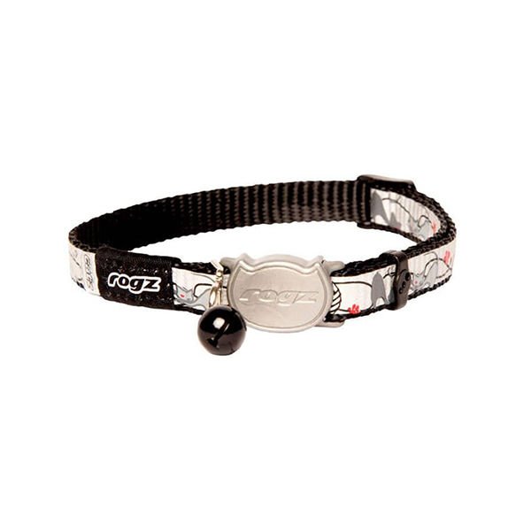 Rogz Catz S Reflectocat Halsband Kedi Desenli Boyun Tasması Siyah 1,1x20-31 Cm | Kedi Boyun Tasması