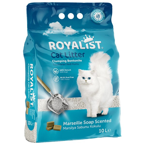 Royalist 10 Lt Süper Topaklanan Marsilya Sabun Kokulu Bentonit Doğal Kedi Kumu | Doğal Kedi Kumu