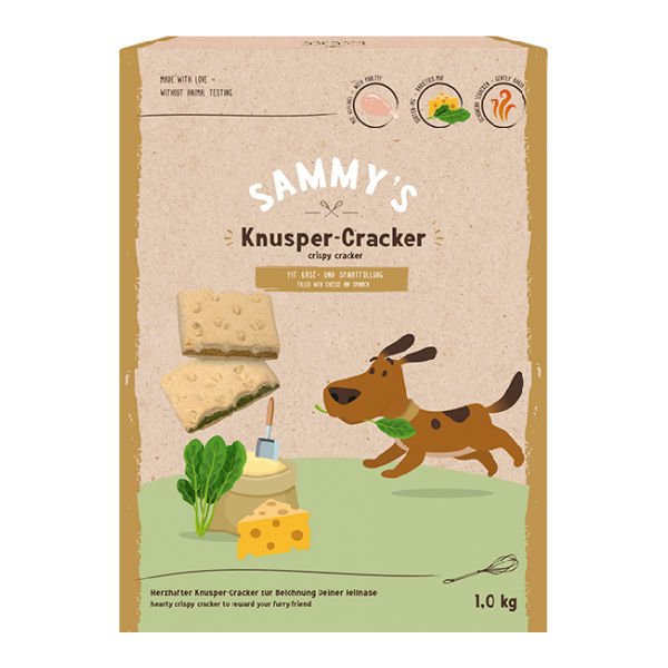 Sammy's 1 Kg Crispy Crackers Kümes Hayvanı Peynir ve Ispanak | Köpek Atıştırmalık Ödül Maması