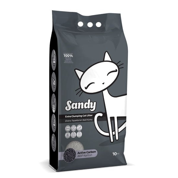 Sandy 10 Kg Ekstra Topaklanan Aktif Karbonlu Doğal Kum | Doğal Kedi Kumu