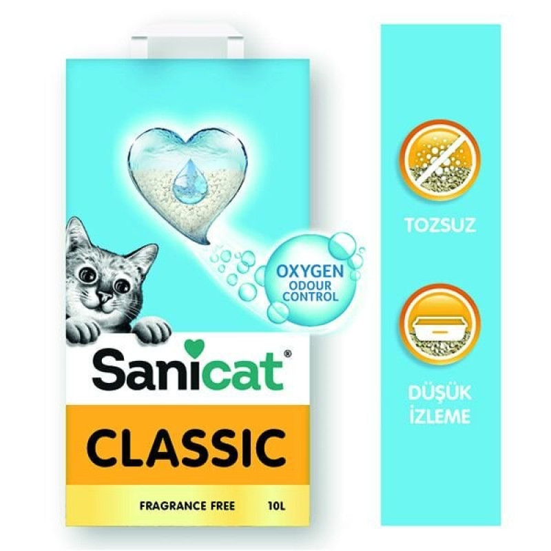 Sanicat 10 Lt Classic Oksijen Kontrollü Emici Kedi Kumu | Doğal Kedi Kumu